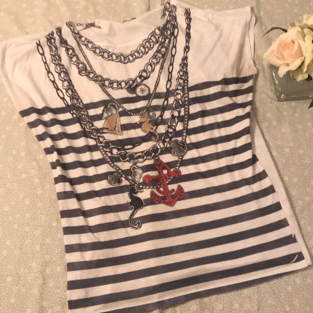 white and navy striped Beach bling shirt xl
